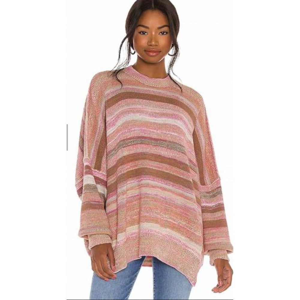 Free People Easy Street Space Dye Sweater Women XS Pink Excellent Oversized Knit